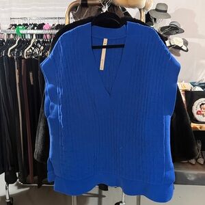 Beautiful Blue Knit Vest, Deep V-Neck Gorgeous Blue